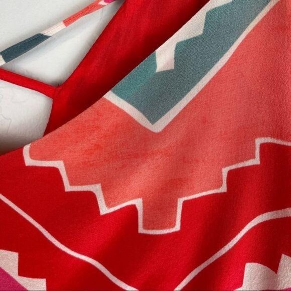 Myne 100% Silk Aztec Printed Mini Sheath Dress in Pink Red Women's Size Small - Picture 8 of 15